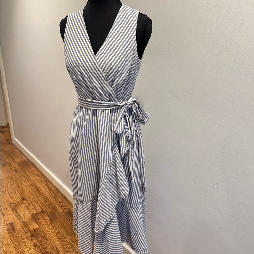 Jessica Howard Blue and White Asymmetrical Wrap Sundress